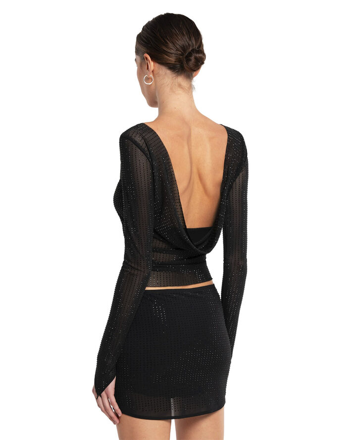 OW Collection MESHA Rhinestone Blouse Black glitter