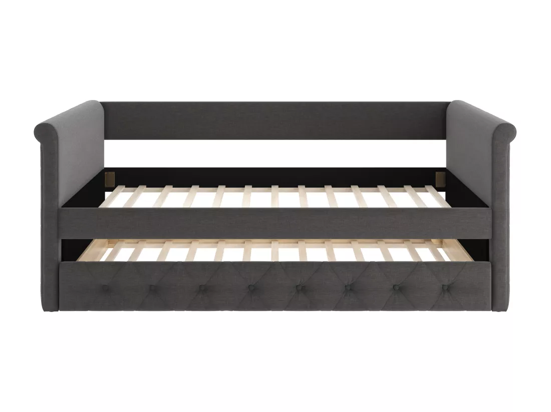 Lit banquette gigogne LOUISE - 2x90x190cm - Tissu gris + matelas