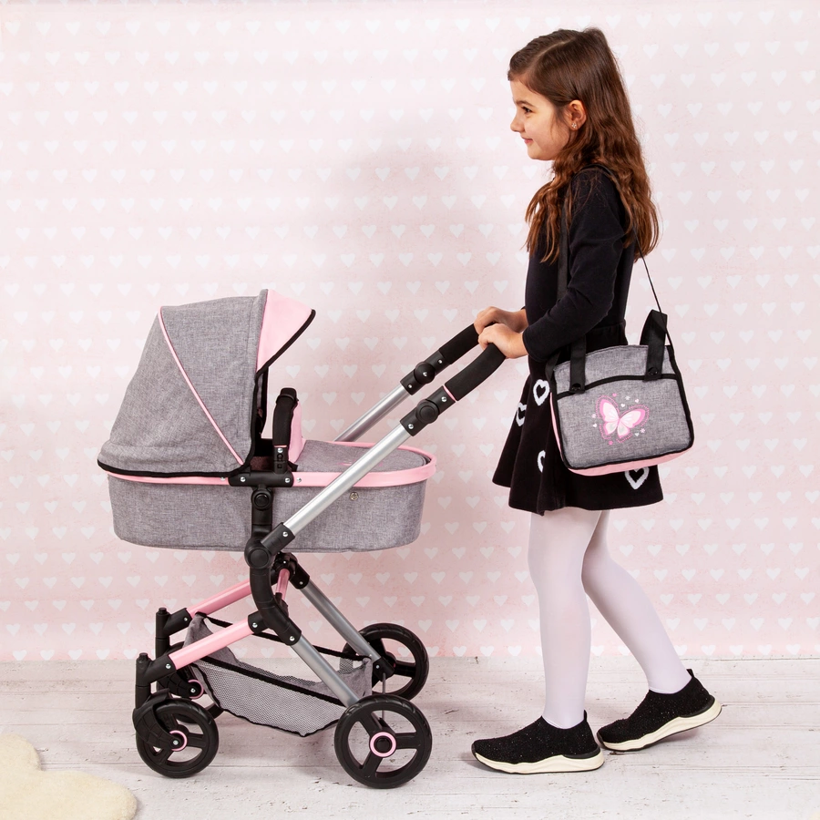 bayer Design Kombi-Puppenwagen Neo Vario graurosa, mit Schmetterling