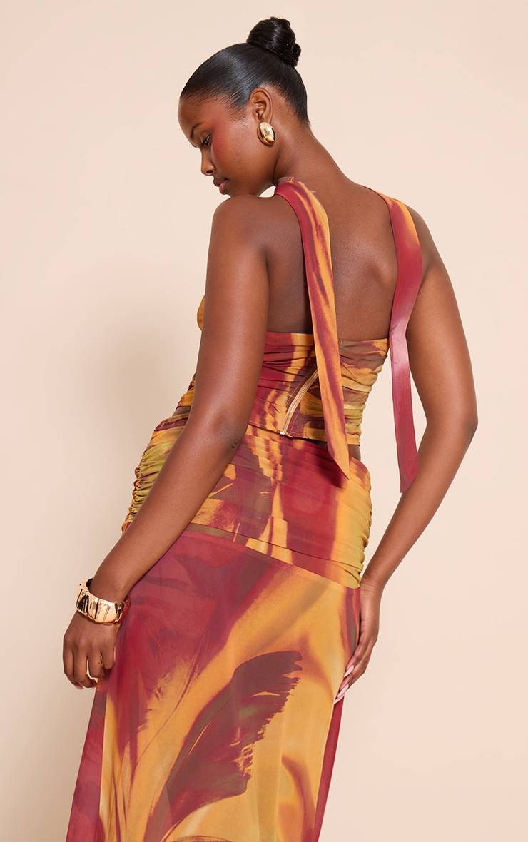 Multicolore Ensemble Haut Bandeau Froncé À Détail Foulard En Mousseline Imprimé Fleuri