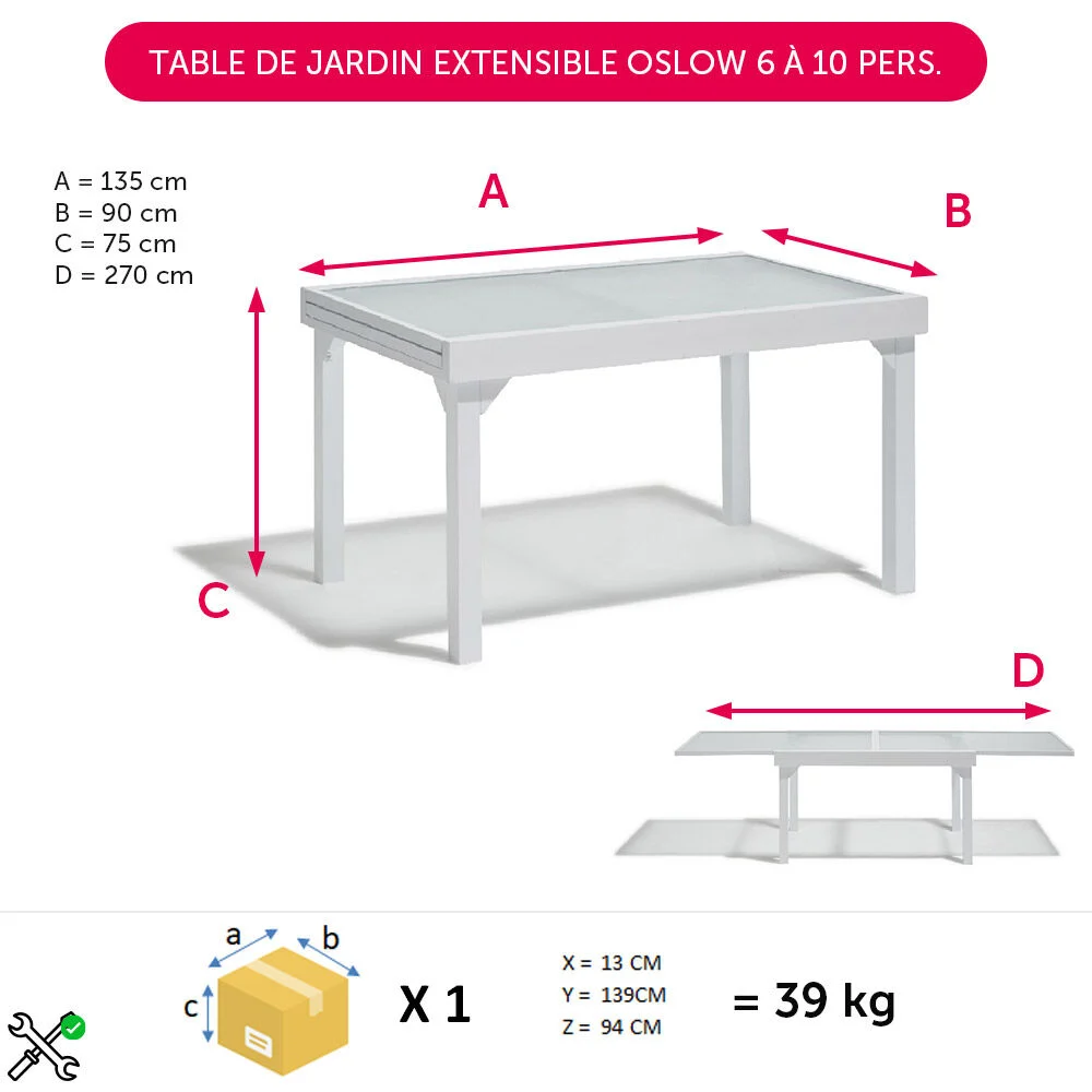 Table de jardin extensible Oslow 6 à 10 personnes