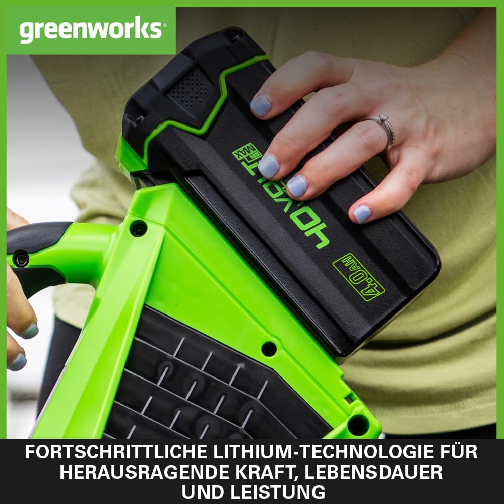 Greenworks 40V Akku - Greenworks 4Ah leistungsstarker Lithium-Ionen Akku für alle Greenworks 40V Garten- und Elektrowerkzeuge, Schnellladung, 3-stufige LED Batterieanzeige, 2 Jahre Garantie - G40B4