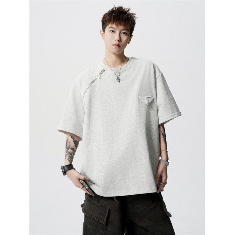 Derbundy - T-shirt met korte mouwen, ronde hals en ritsdetail