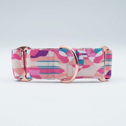 Coleira martingale qawra de nylon reciclado rosa Baona para cães