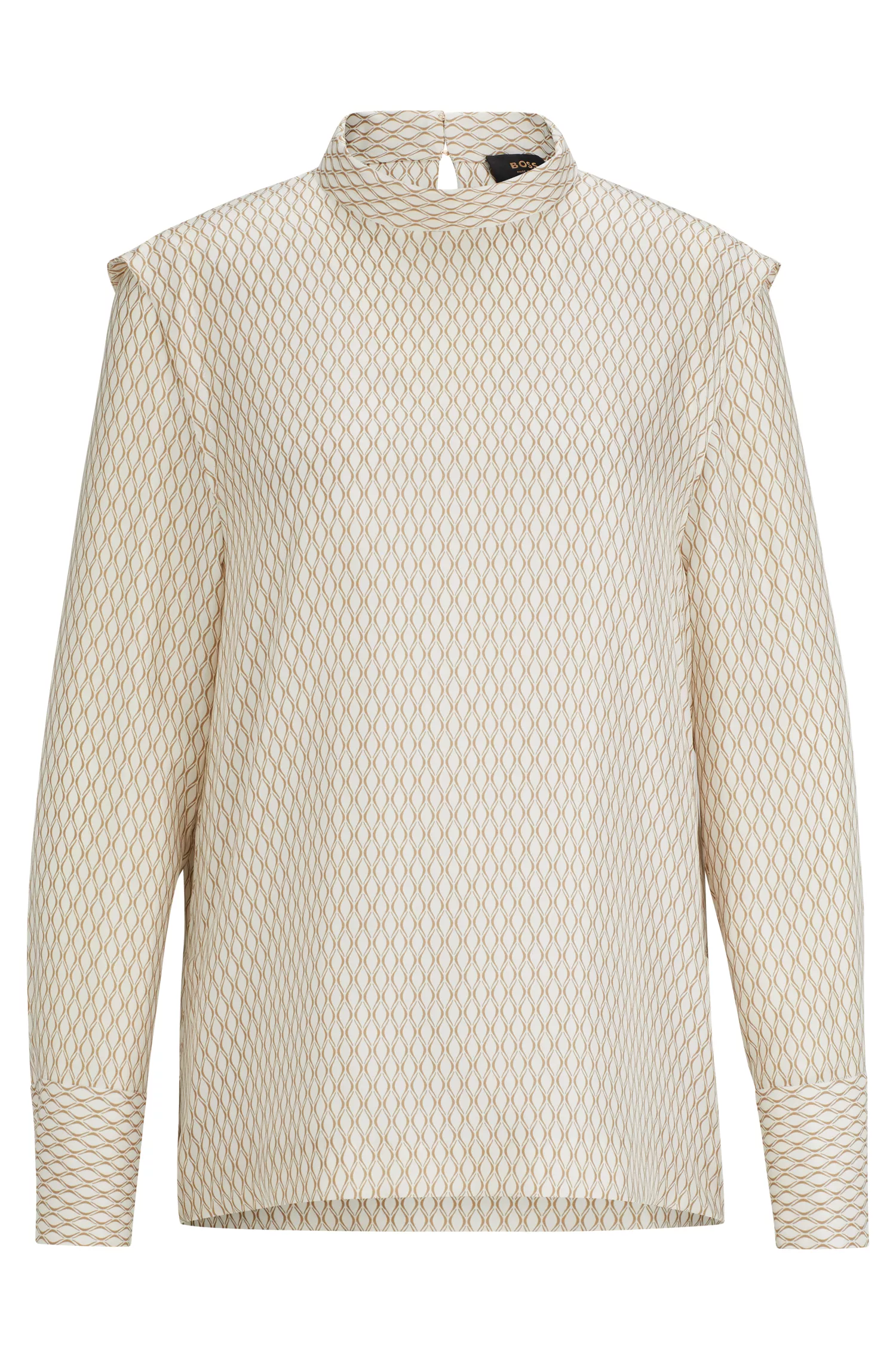 Blusa BOSS Camel de corte relaxado em seda estampada.