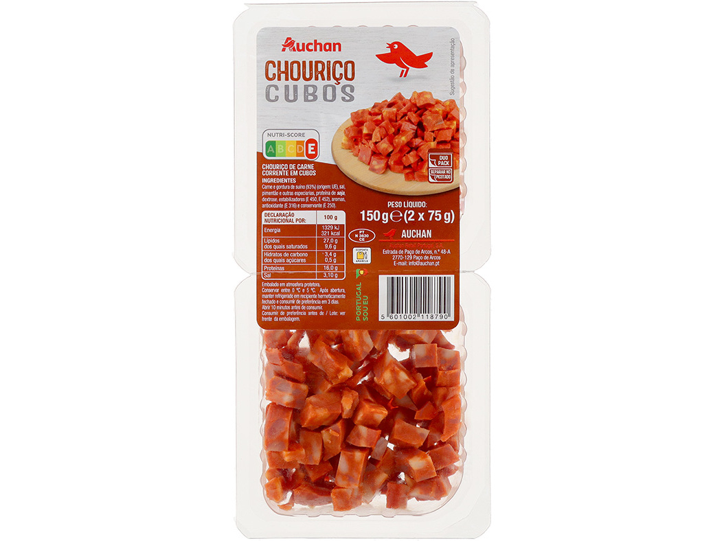 CHOURIÇO AUCHAN CUBOS 2X75G