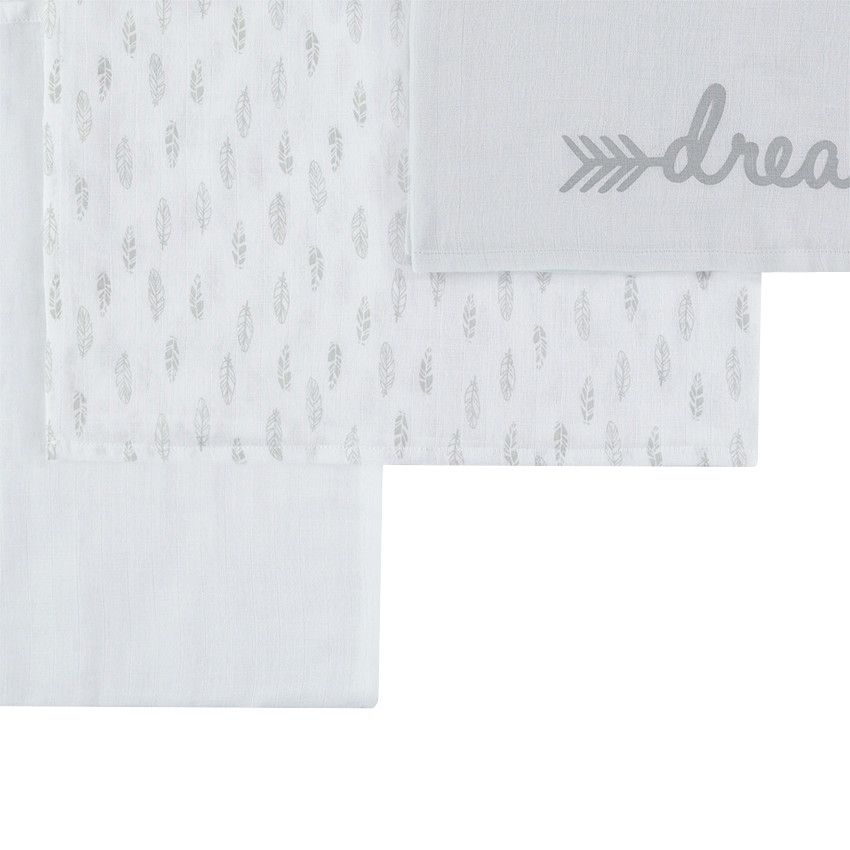 Lot de 3 langes en tétra avec motif plumes - Bleu