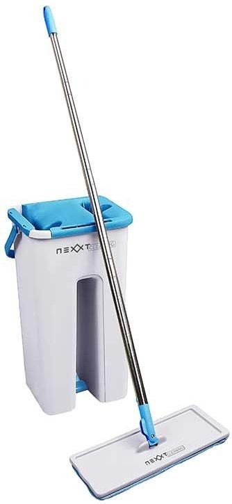 Nexxt - Flat Mop met Emmer - Dweilmop - Roestvrijstaal - Microvezeldoeken