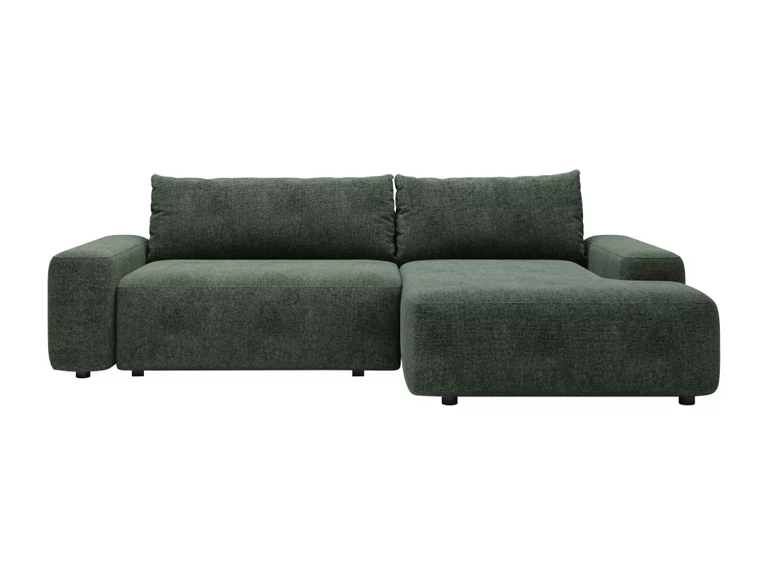 Canapé d'angle droit convertible en tissu texturé vert DAVISO
