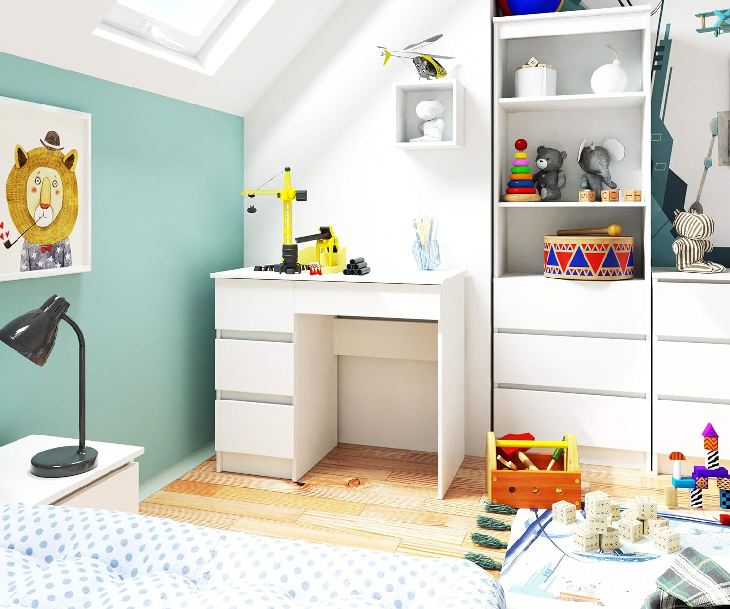 AKORD | Computertisch | Schreibtisch 4 Schubladen | Komfort | Hohe Qualität | Solide | Für Zuhause | Für das Büro | Ergonomie | Für die Arbeit | B90 x H77 x T50 cm | Weiß