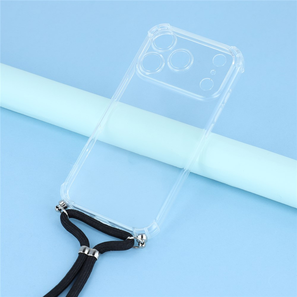 iPhone 17 Pro Max Necklace Gummi Hülle Air Cushion Fallschutz   Handykette (140cm) - Schwarz / Silber