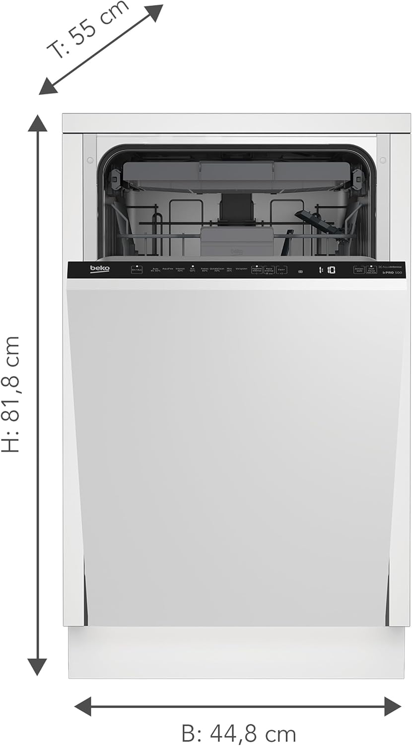 Beko BDIS38120Q Einbau-Geschirrspüler 45 cm vollintegriert, für 11 Maßgedecke, 3 Spülebenen, 6 Temperaturen, 8 Programme, Hygiene-Programm, AquaIntense, Quick&Clean