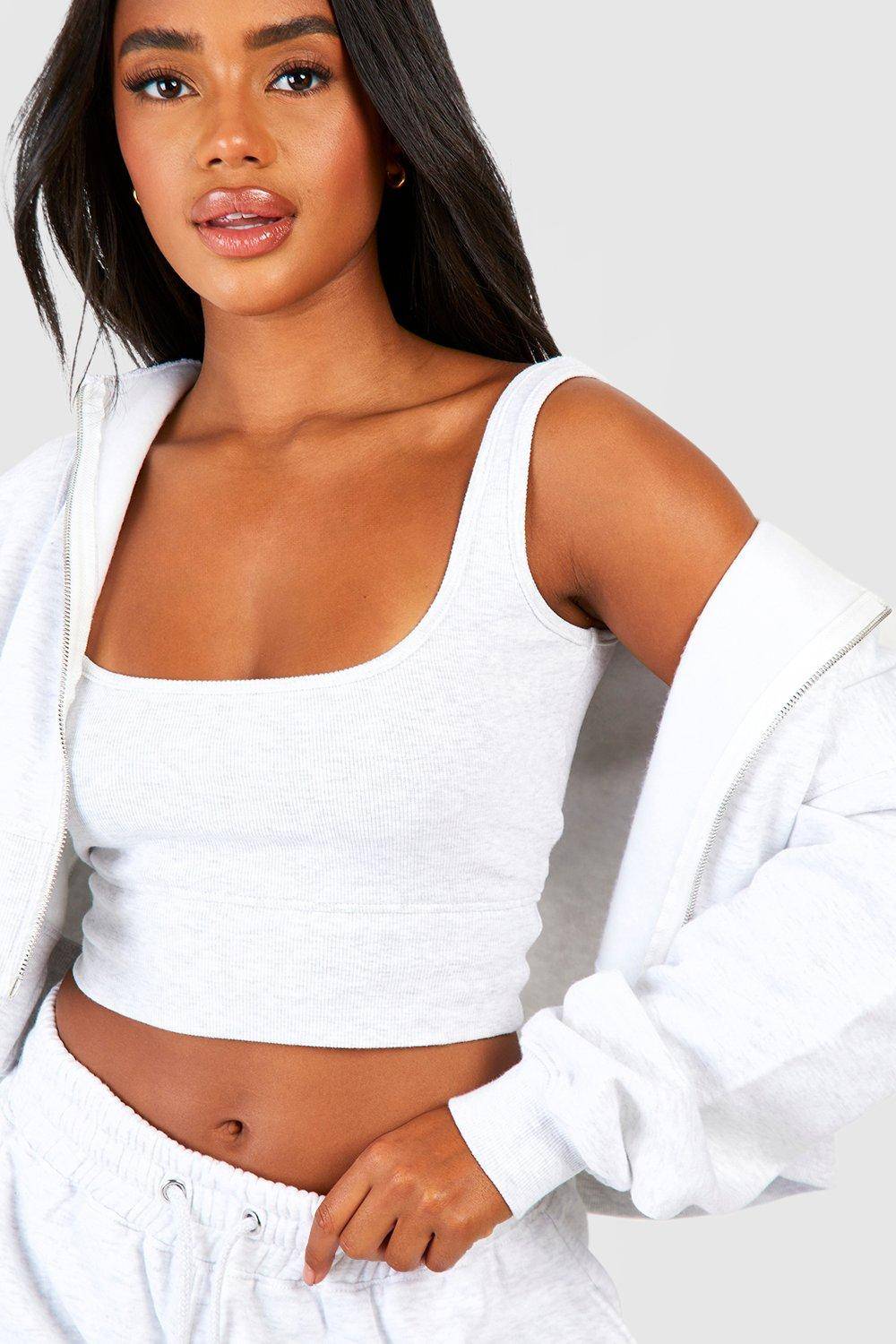boohoo Deep Hem Crop Top 3 pièces survêtement à capuche