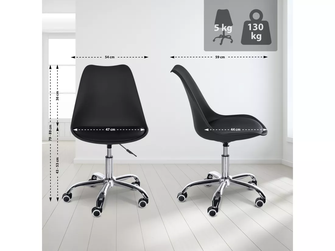 Tabouret de bureau - Plastique - Noir - Laflin