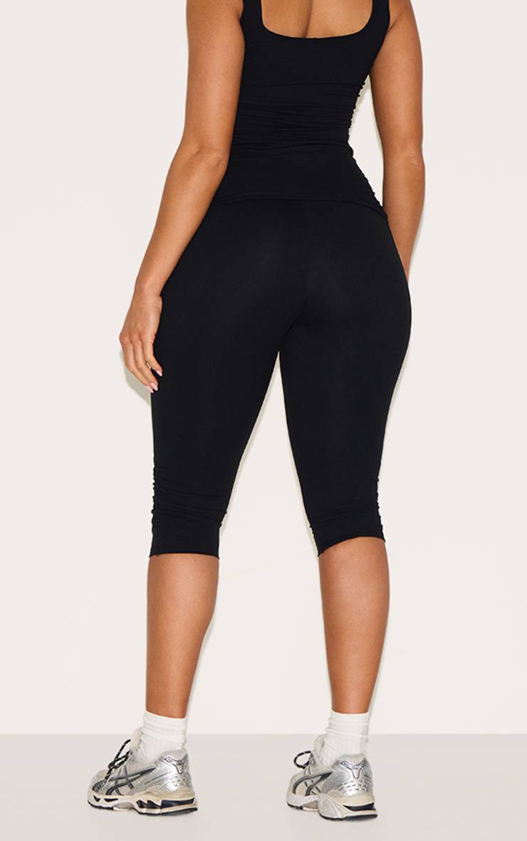Noir Pantalon Capri Taille Haute À Côtés Froncés Shape Active