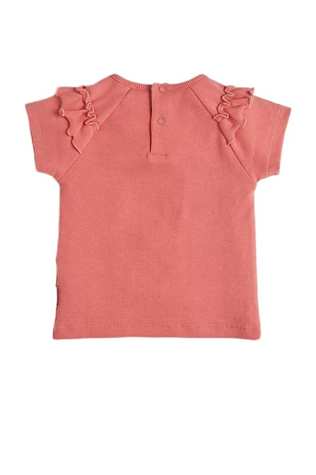 Retour Jeans T-shirt Reanna met tekst en ruches donkerroze
