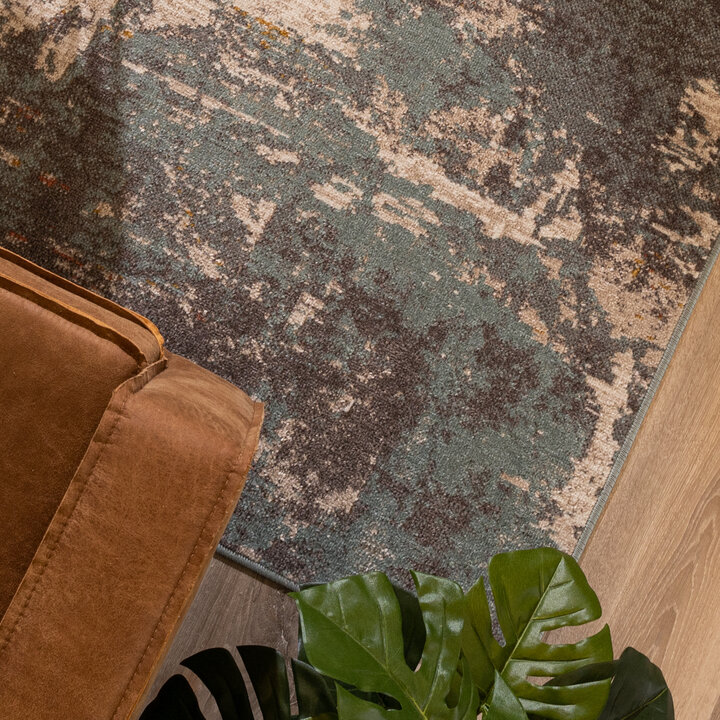 Modern vloerkleed - Bush Turquoise/Creme