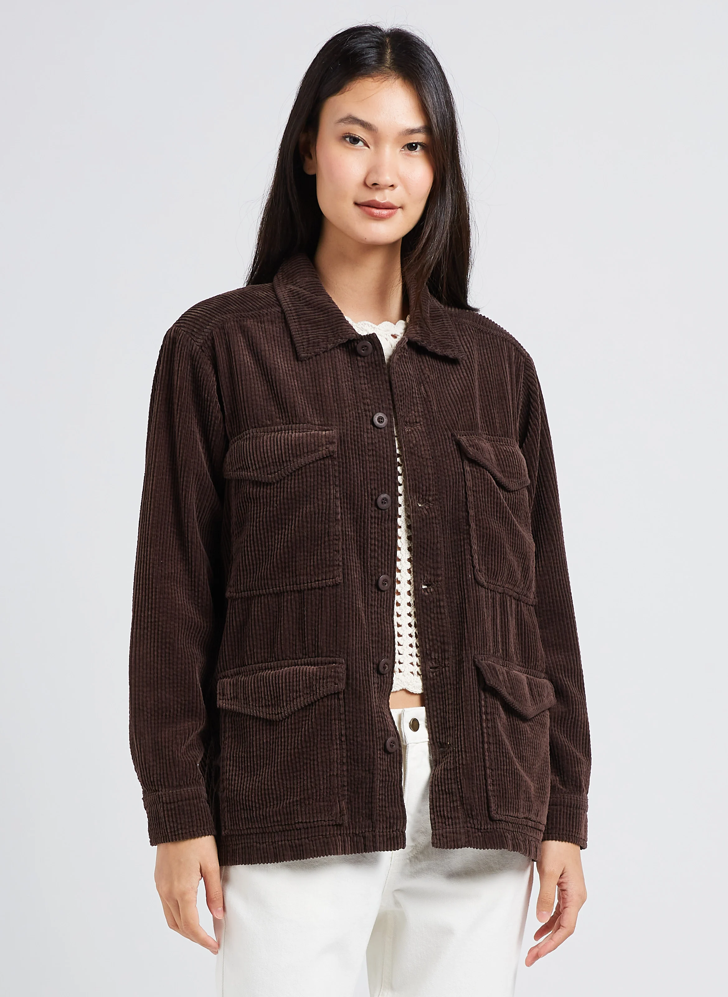 CARRIE - Veste col classique ample en coton | Marron