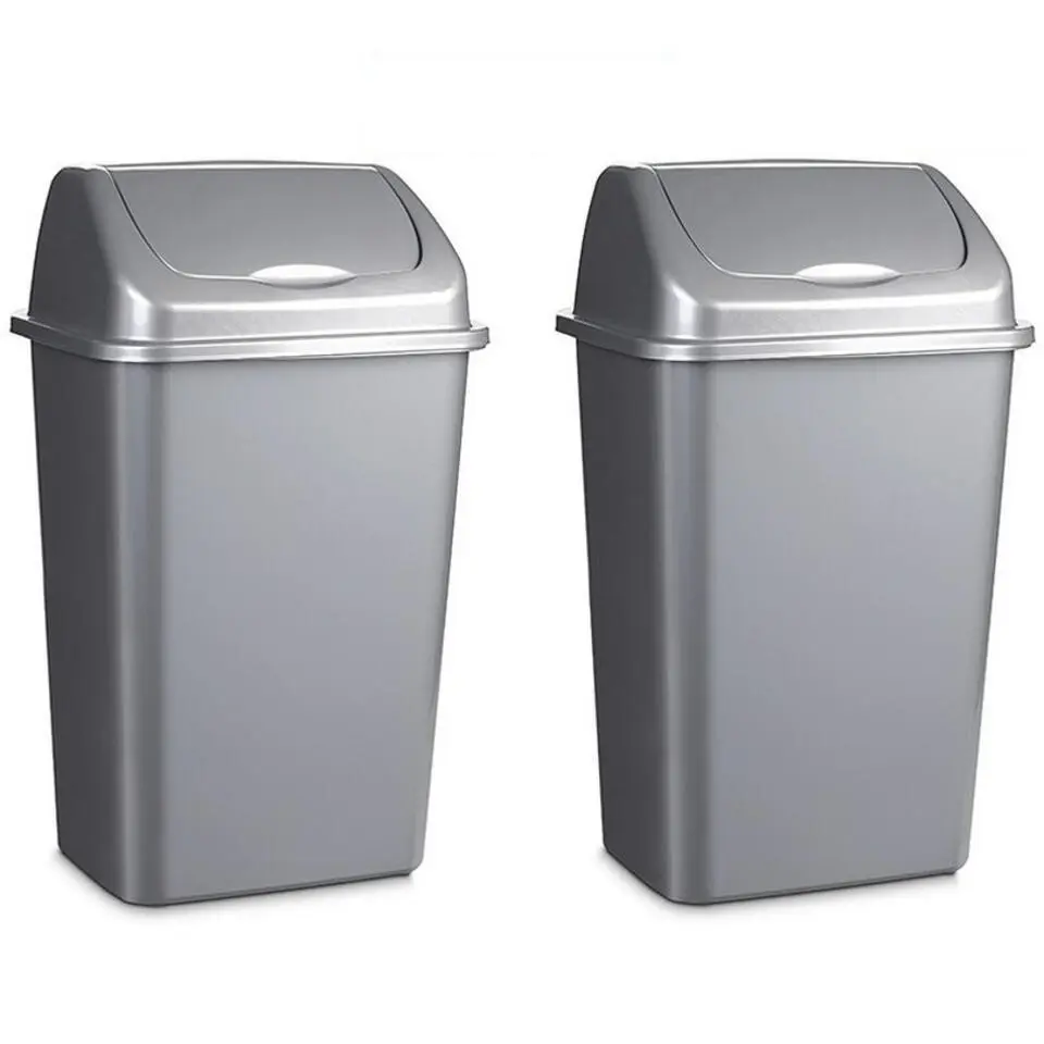 Forte Plastics Prullenbak - zilver - vuilnisbak met deksel - 15 l