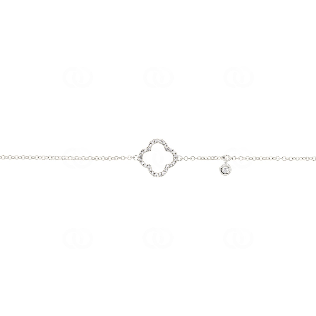 Armband 750/18 K Weissgold Kleeblatt mit Diamanten 0.09 ct H/si