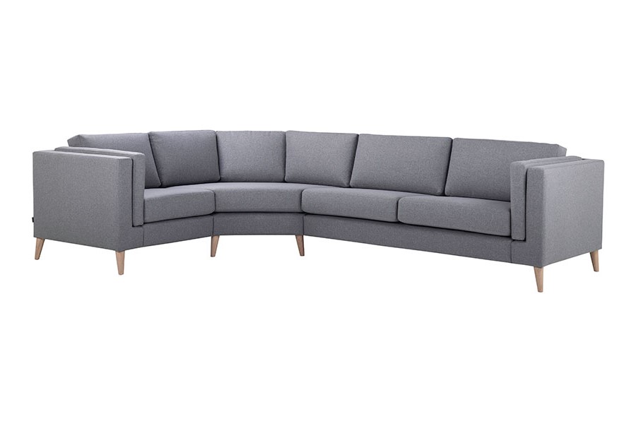 Edda hjørnesofa Tekstil Salsa 3 grey og hvitoljede skråben [ben 8] og armlen