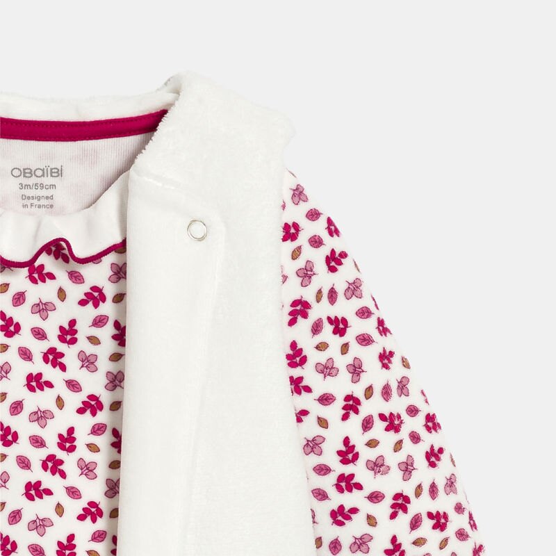 Dors-bien velours fleuri et gilet soft boa rose bébé fille Rose