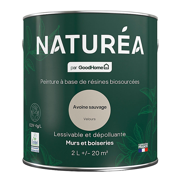 Peinture murs et boiseries Naturéa par GoodHome avoine sauvage velours 2L