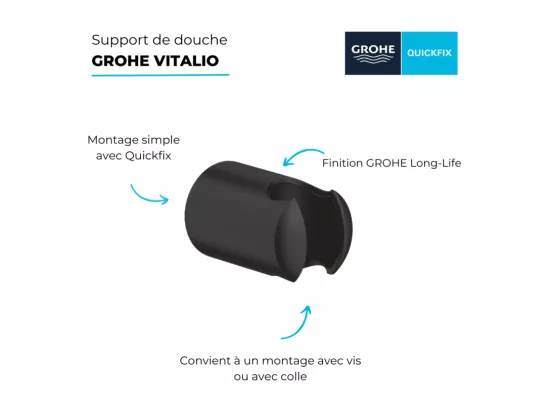 Support mural pour douchette GROHE Vitalio noir mat + microfibre
