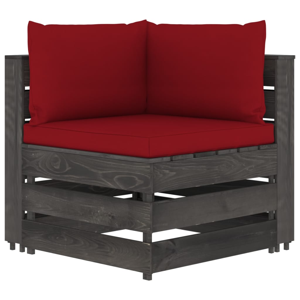 Salon de jardin meuble d'extérieur ensemble de mobilier 6 pièces avec coussins bois imprégné de gris