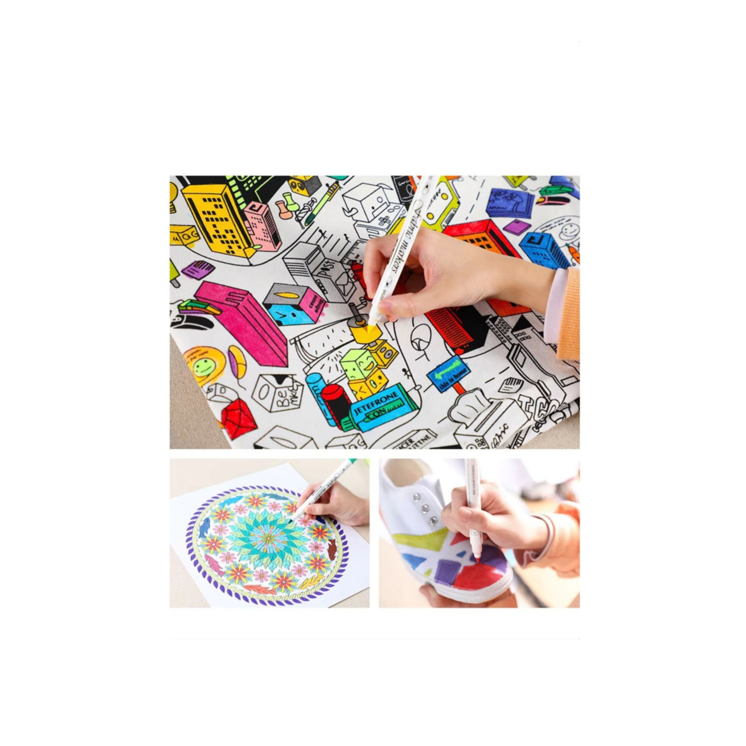 (24er Set) Textil Marker Doppelspitz Dual Brush Pen Waschmaschinenbeständiger Stoff Mal Stift - Bunt