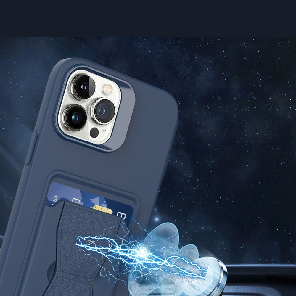 iPhone 15 Pro Gummi Hülle mit Kartenfach   Kickstand Aufsteller - Violett