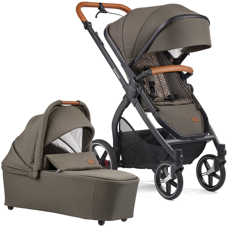 GESSLEIN Kombikinderwagen FX4 Life mit Handbremse, oliv  Blümchen