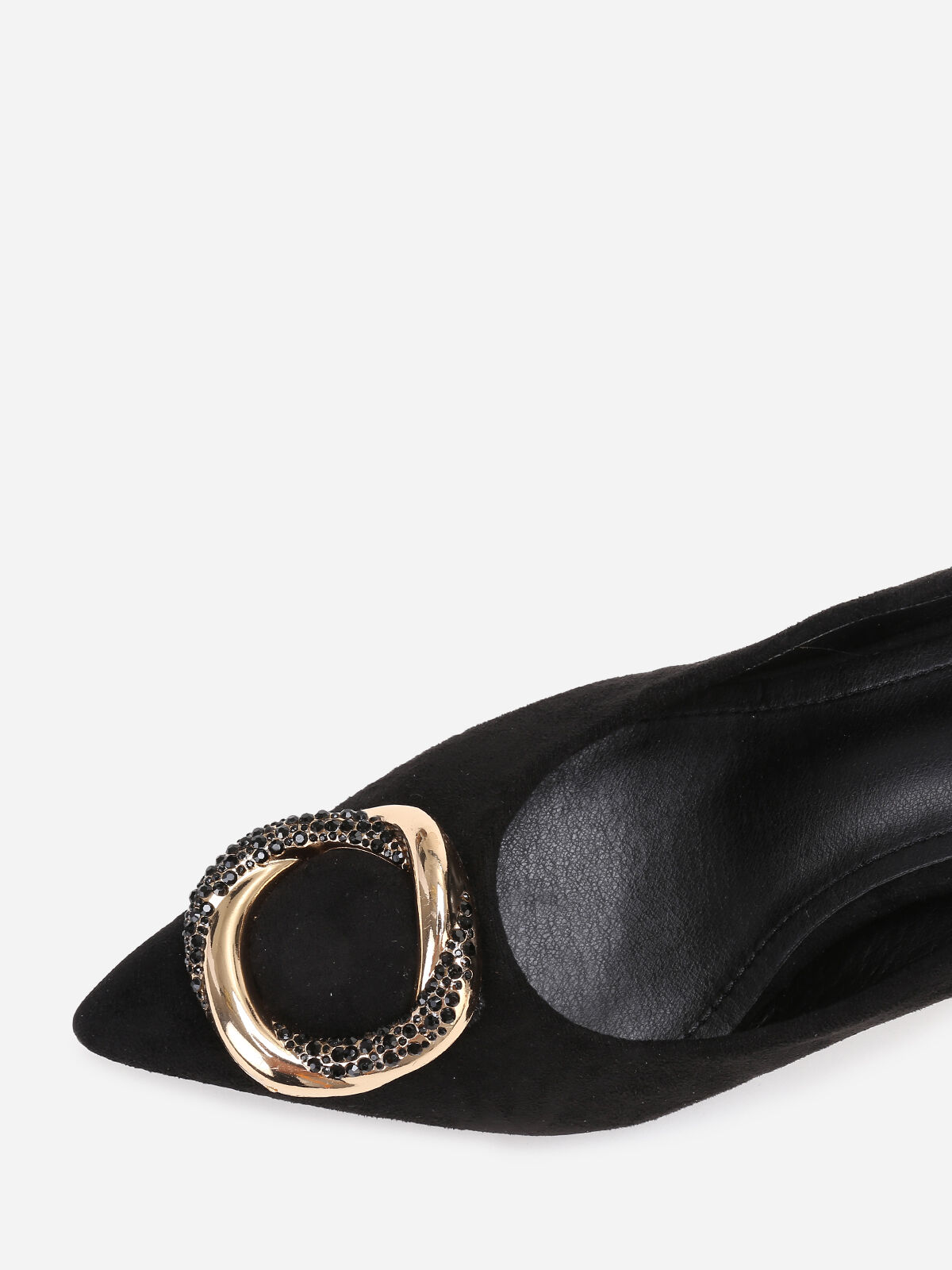 Escarpins pointus en suédine à bijou- Noir