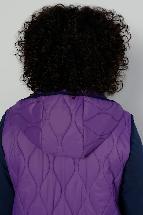 Long-Steppweste, Kapuze, Zipper