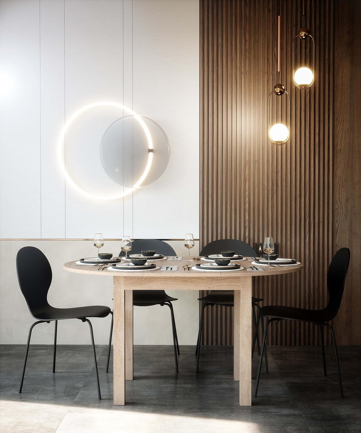 Newfurn Esstisch rund ausziehbar 100–140 cm – Funktionstisch in Eiche Sägerau, Stabiler Stand, skandinavisches Design, flexibel für Esszimmer oder Küche