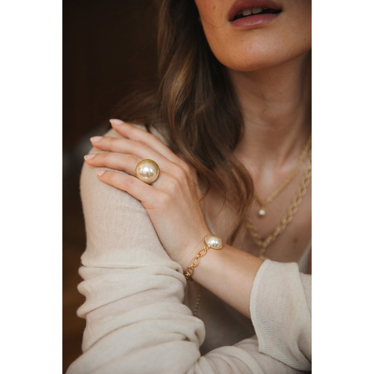 maxi bague perle doré à l'or fin - NÉLYA