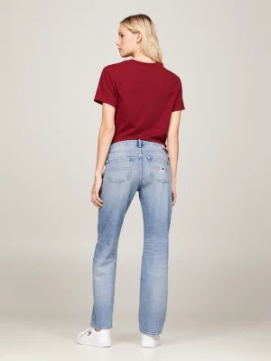 Calça jeans reta de cintura baixa Sophie com efeito desbotado