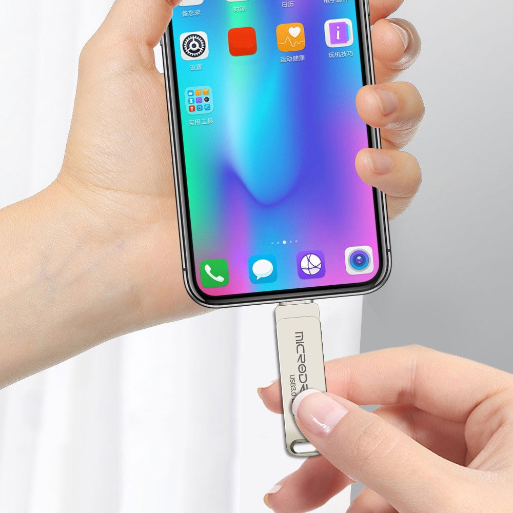 (256GB) USB C / USB A 3.0 Speicher Stick Flash Drive mit Schlüsselanhänger (90Mbit/s) - Silber