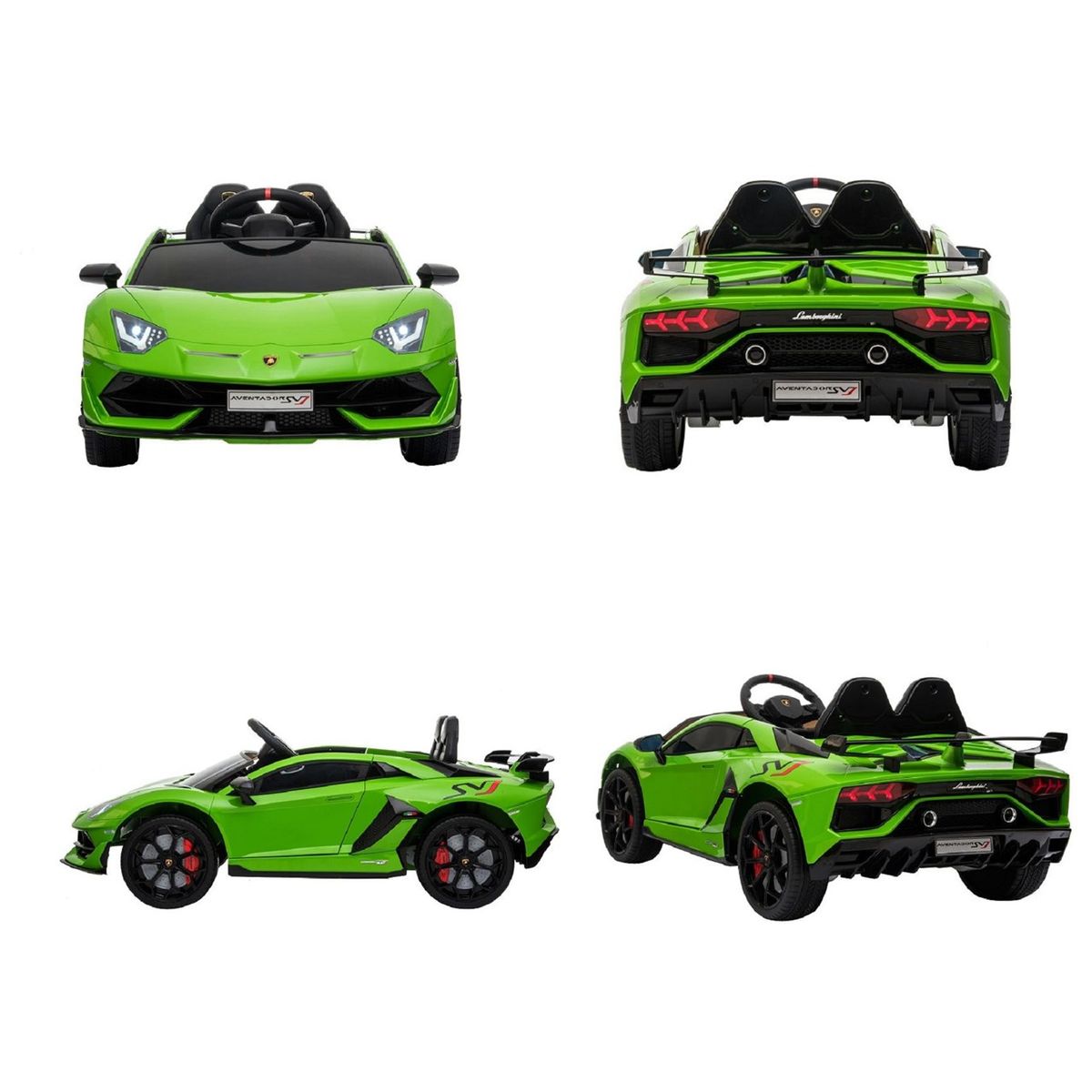 ES-Toys Kinder Elektroauto Lamborghini Aventador SVJ, Kunstledersitz, EVA-Reifen grün
