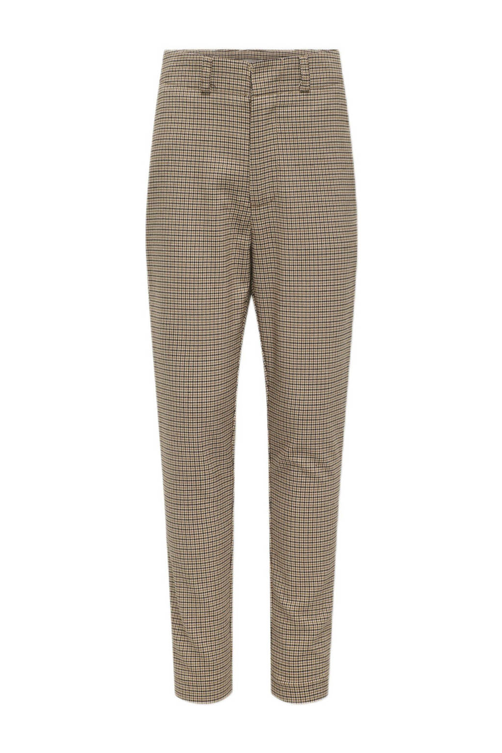 ONLY geruite cropped high waist regular fit broek KOGMOLLY beige/zand
