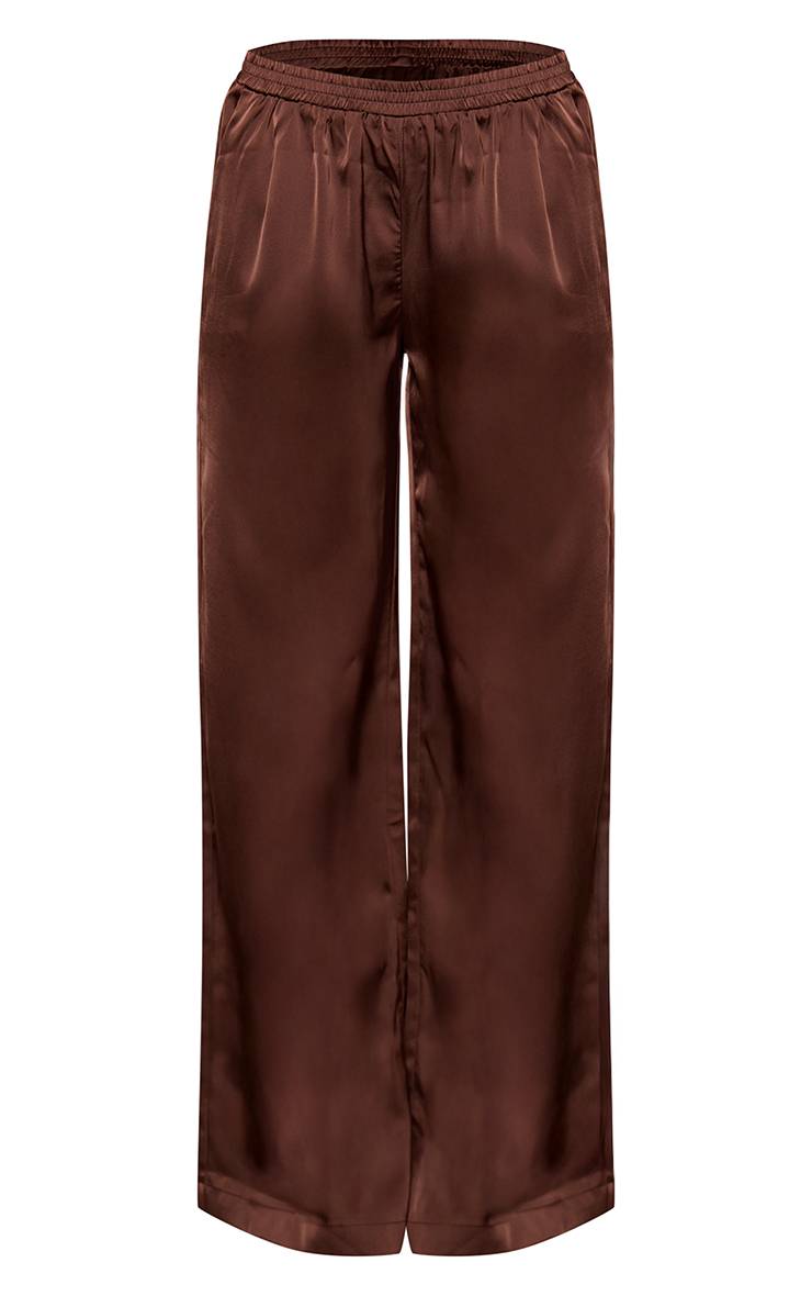 Chocolat Pantalon Large Ample En Satin Ensemble Coordonné
