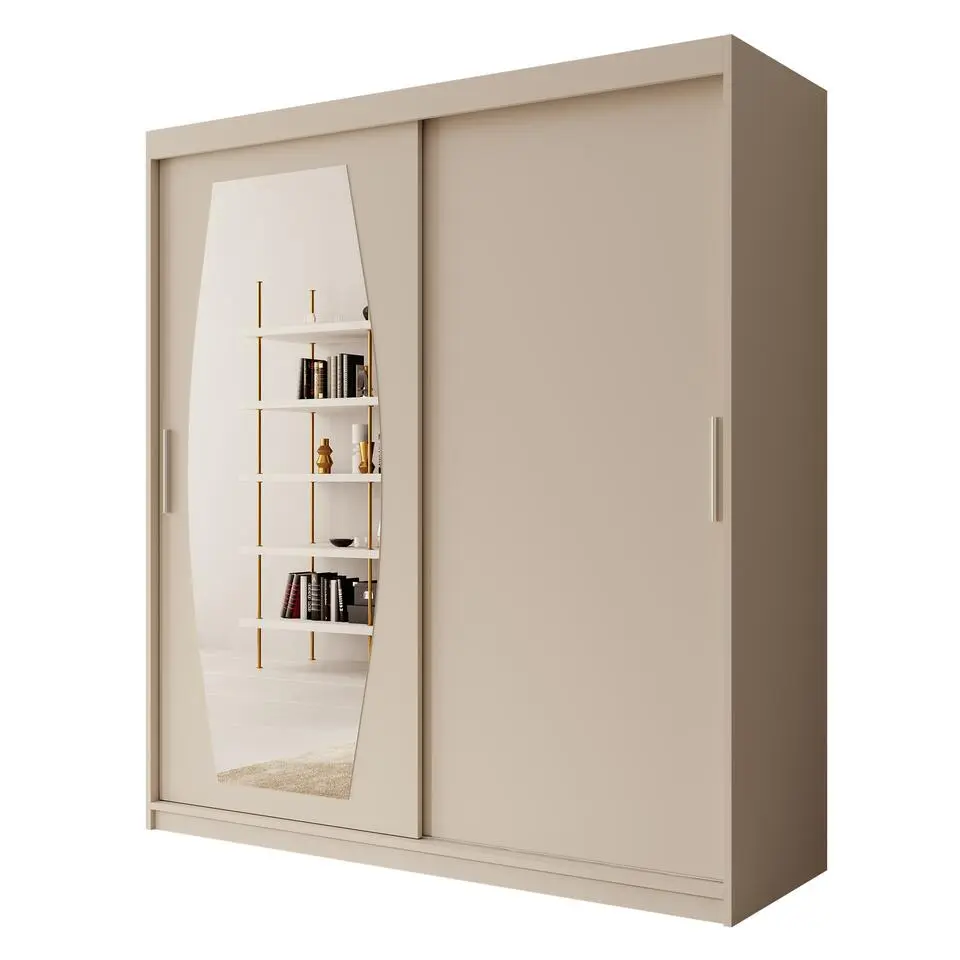 Meubella - Kledingkast Azai - Beige - 180 cm - Met spiegel