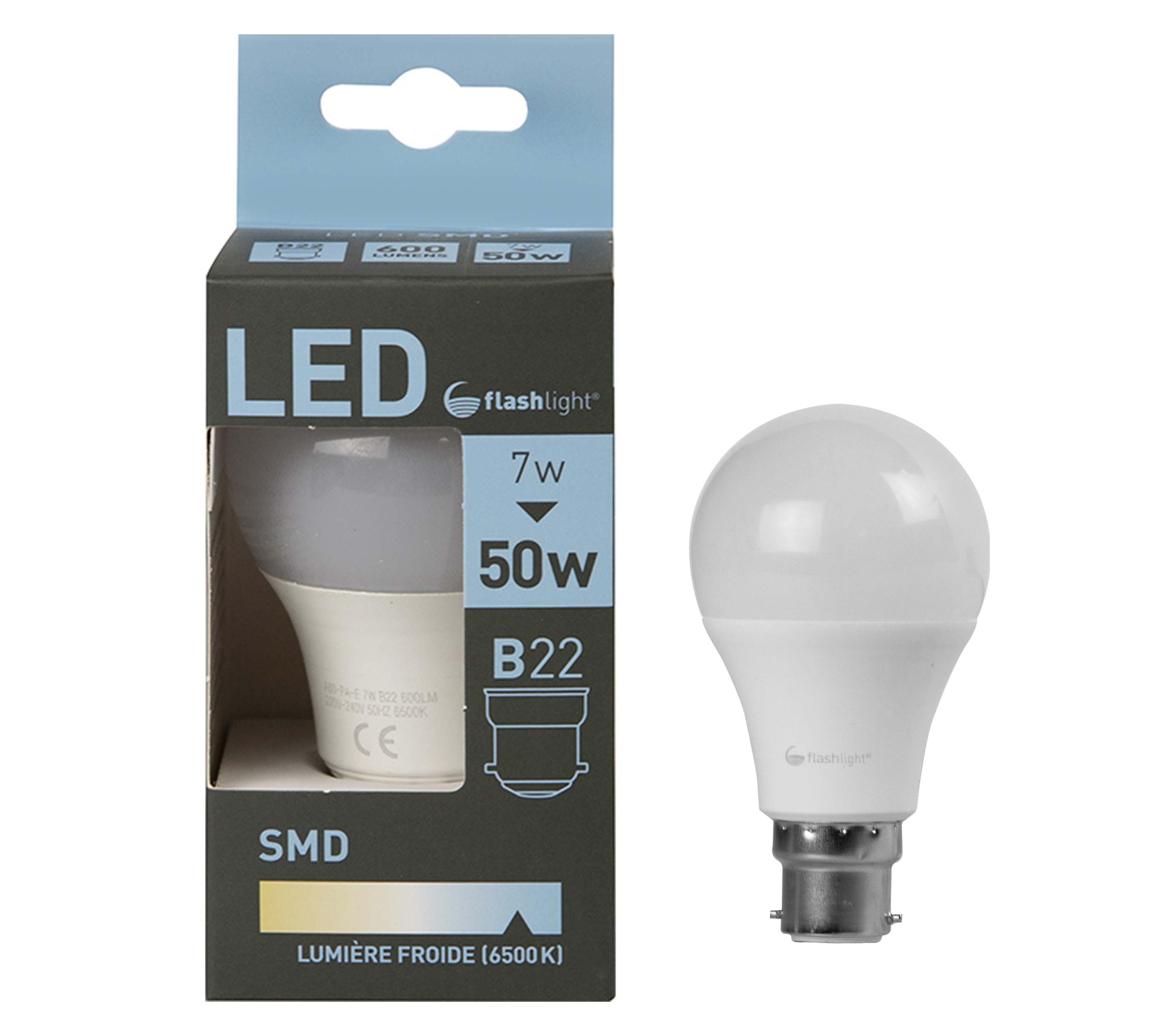 AMPOULE LED BLANC FROID A60 B22 7W