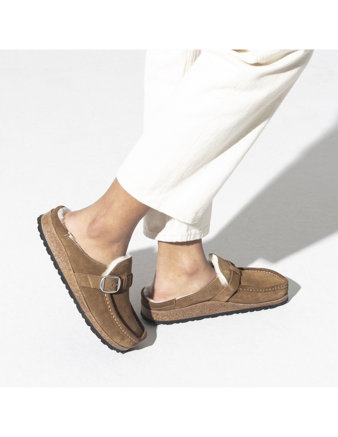 birkenstock sabots fourrés femme buckley suede shearling daim marron