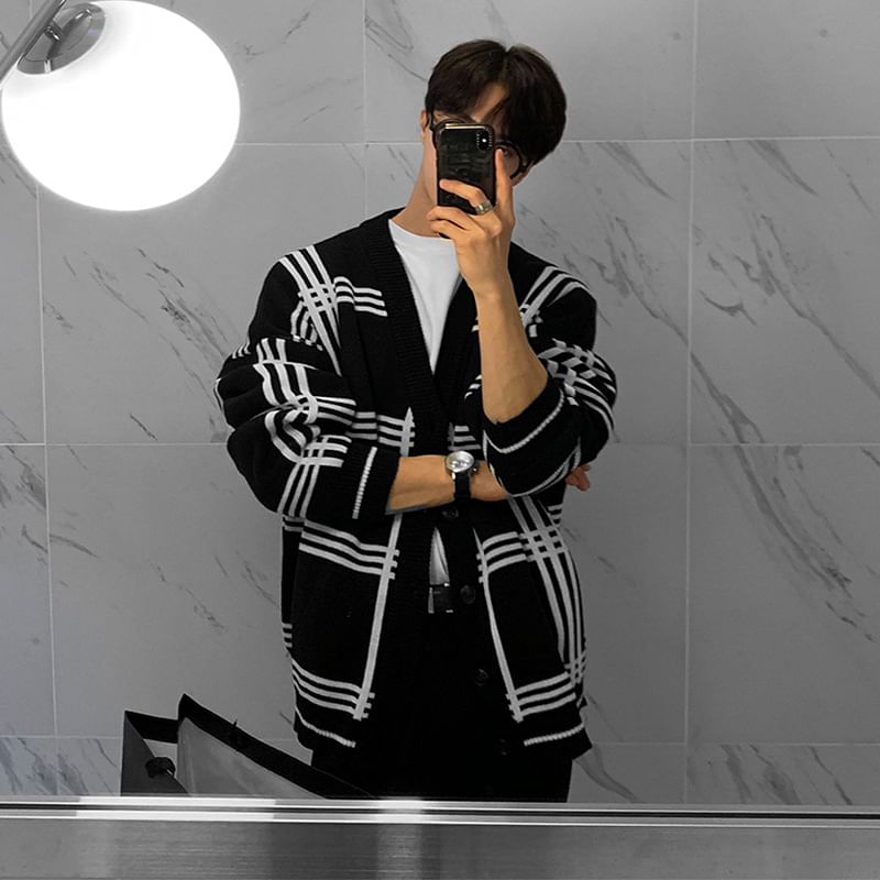 Blueforce - V-hals geruite cardigan