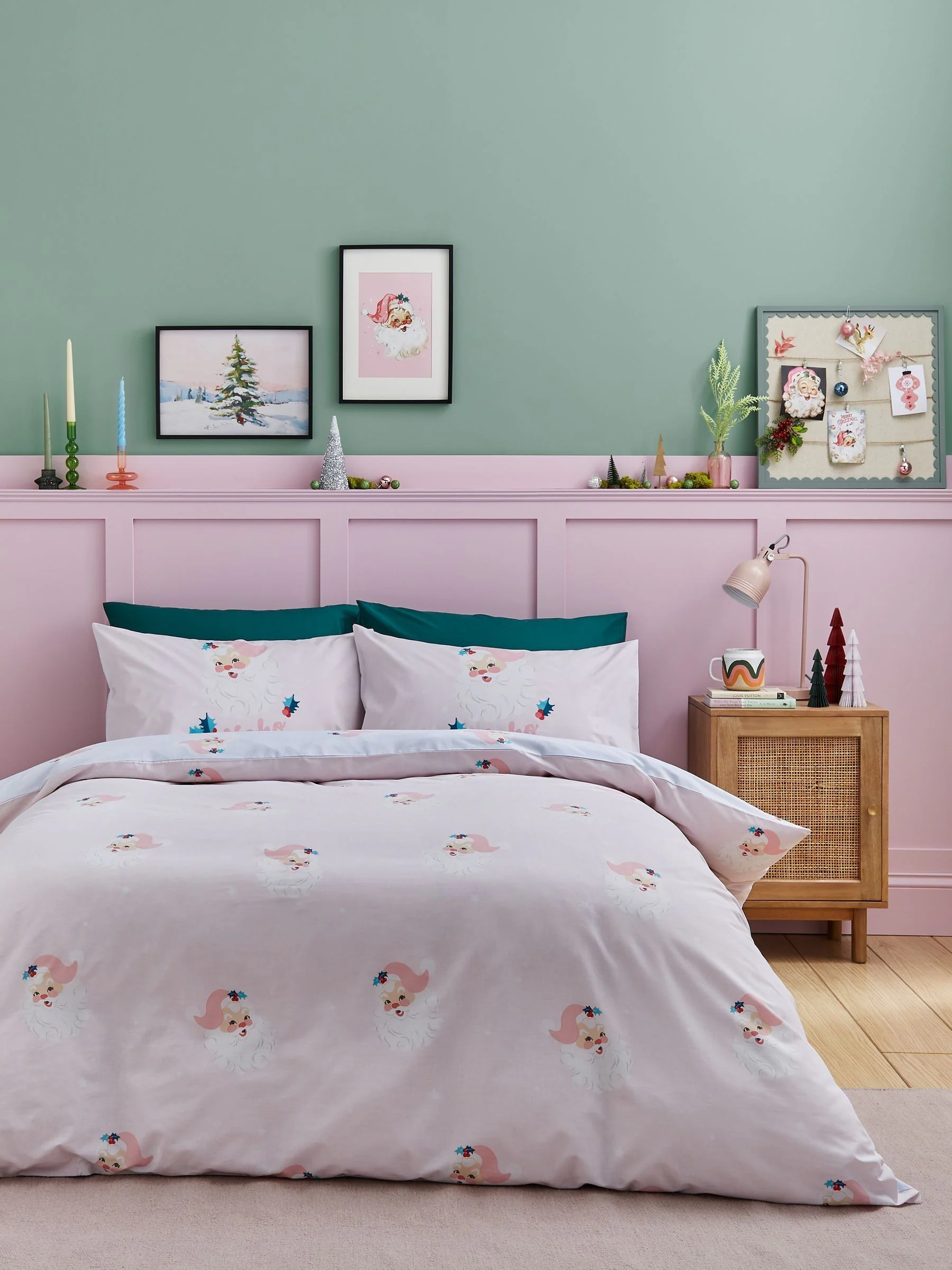 Catherine Lansfield Vintage Kerstman omkeerbaar dekbedovertrekset