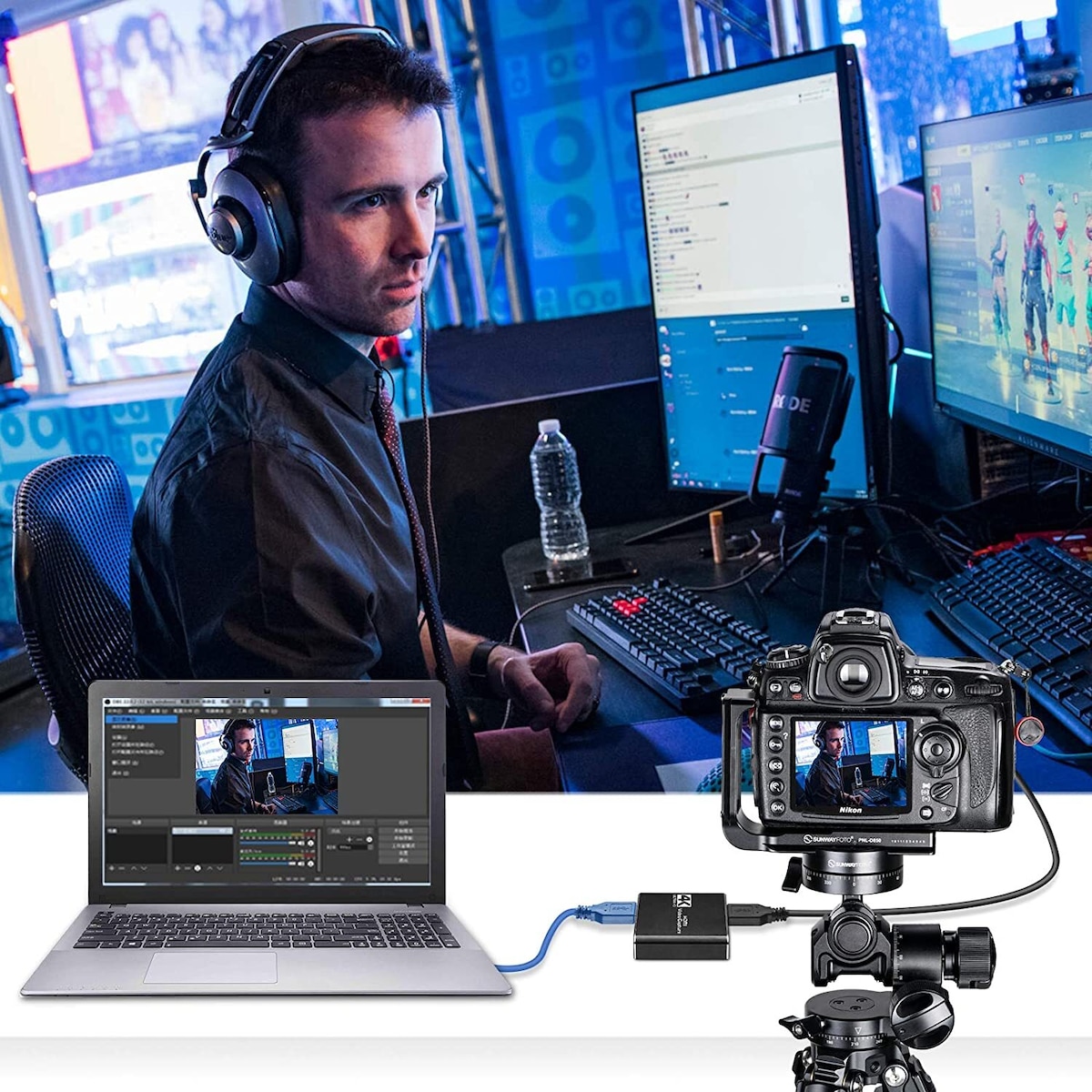 NÖRDIC Videoopptaksadapter HDMI-utgang 4K 30Hz HDMI med sløyfemikrofon og lydutgang HDMI-signalsløyfeutgang