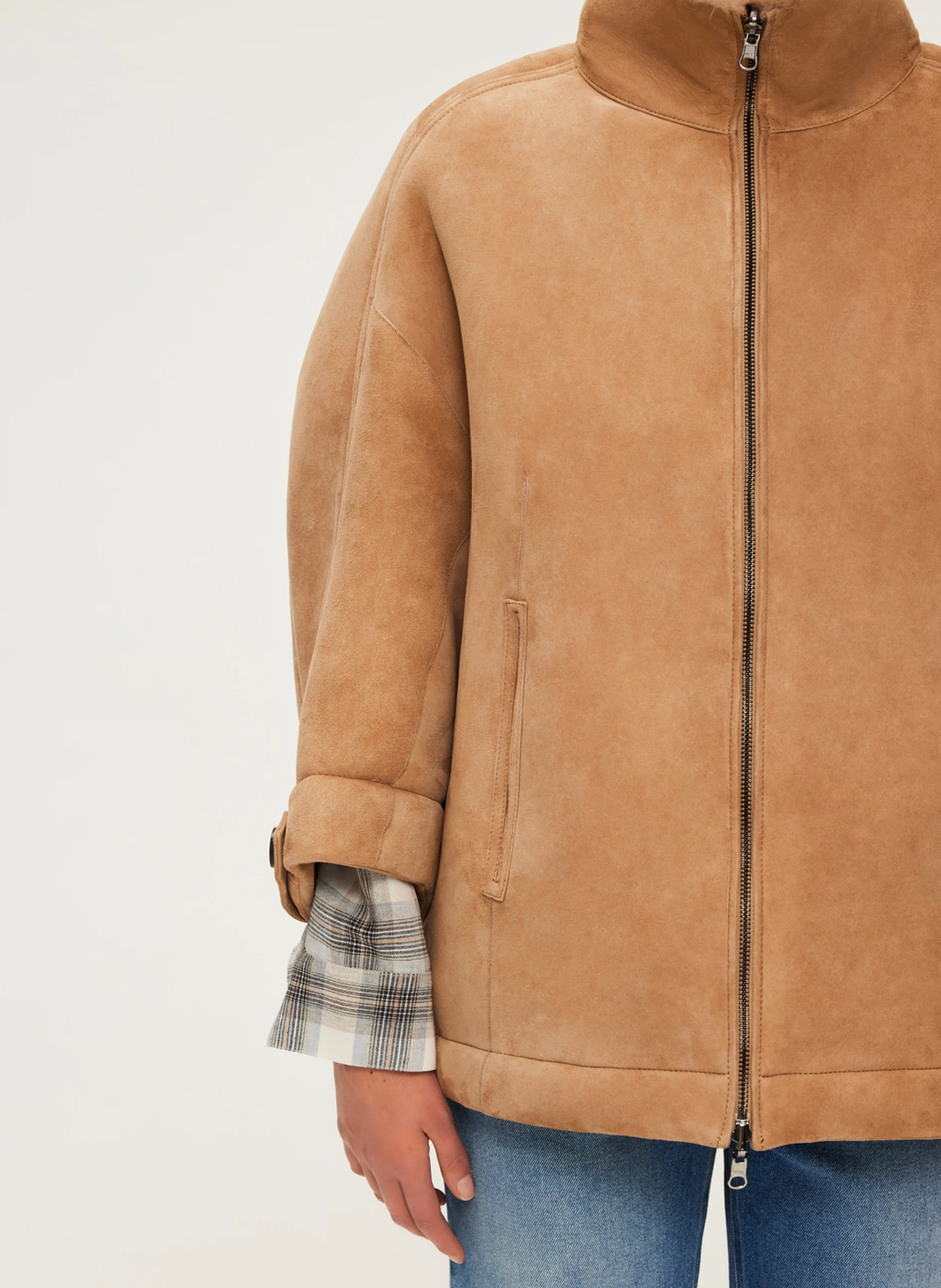 LYSA - Manteau long en cuir velours | Marron