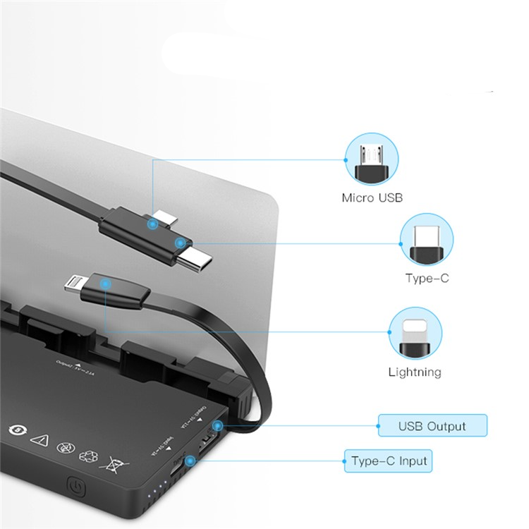 (4-tlg. Set) 7850mAh Ladestation Ladedock Multiport USB A Powerbank Ladegerät inkl. USB C / Lightning / Micro USB Ladekabel - Schwarz