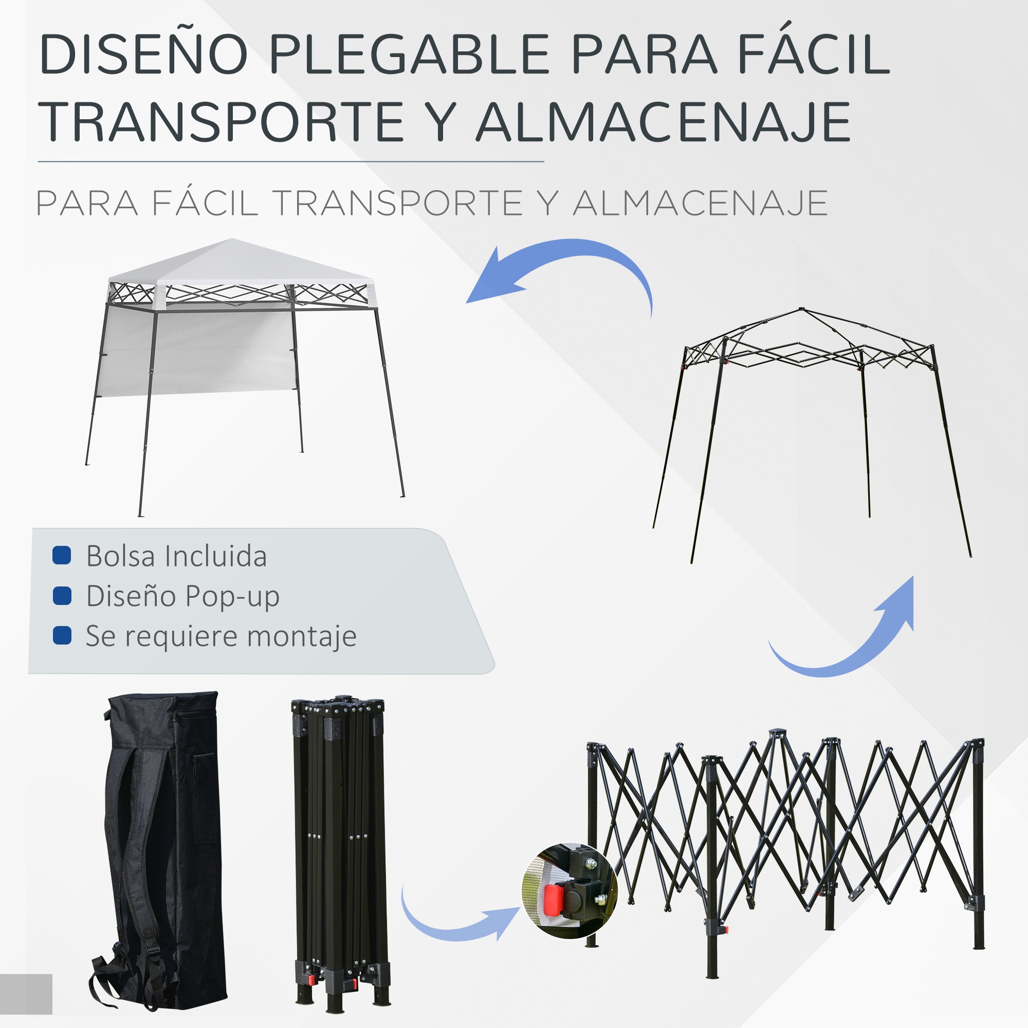 Gazebo dobrável Outsunny 220x220x200 cm, com 1 parede lateral, bolsa de transporte, impermeável e com proteção UV50+ para jardim e pátio, branco.